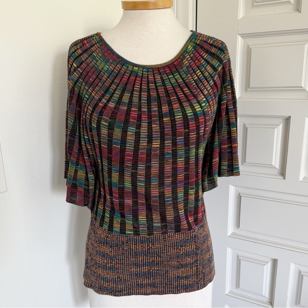 United States Sweaters Multicolor Knit Top Colorful Rainbow Bat Sleeve Sz Large